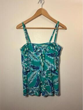 Bal Harbour Tropical Floral Tankini Swim Top Size Large (12-14)
